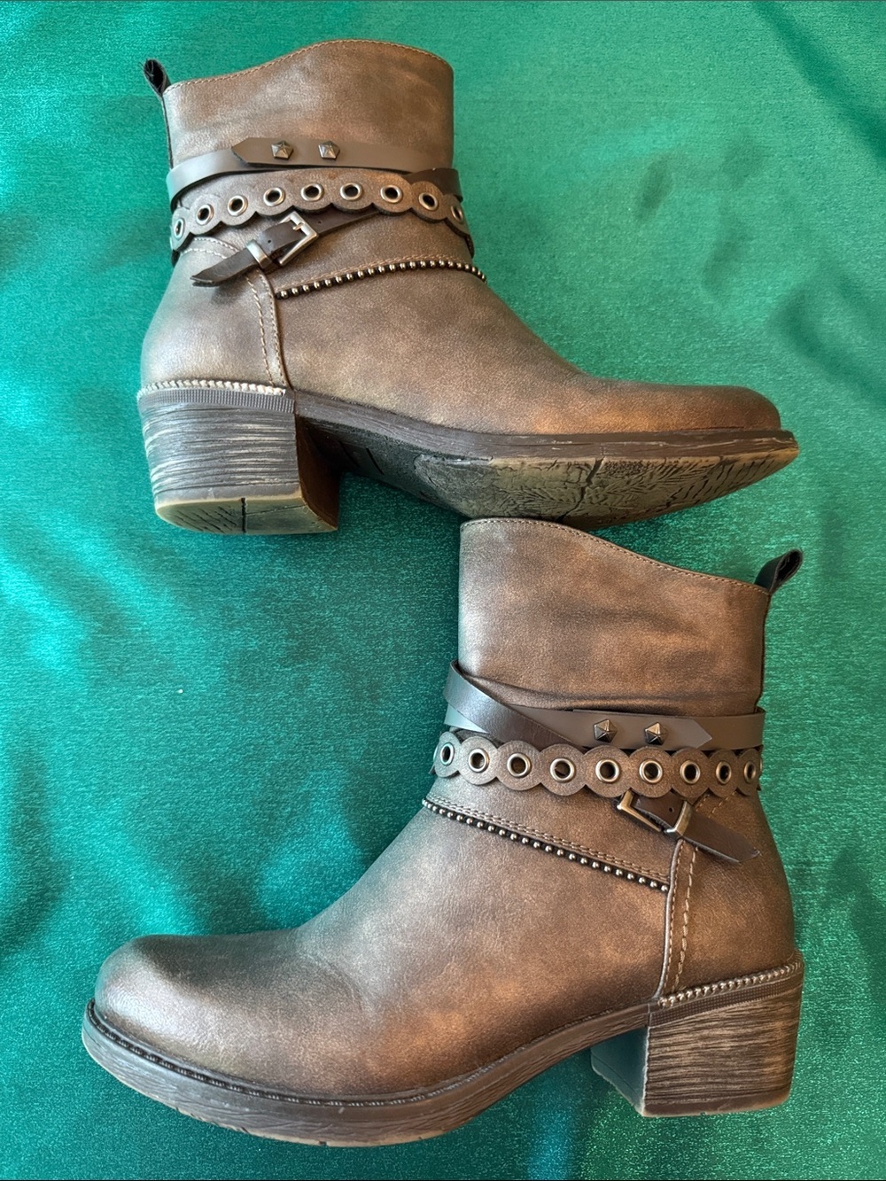 Remonte Brown Ankle Boots with Studded Strap Size 8 Custom Bottoms